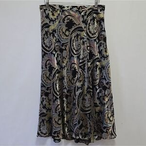 Coldwater Creek Paisley Midi Maxi Skirt Velvet‎ Puff Stitch Satin Burn Out
